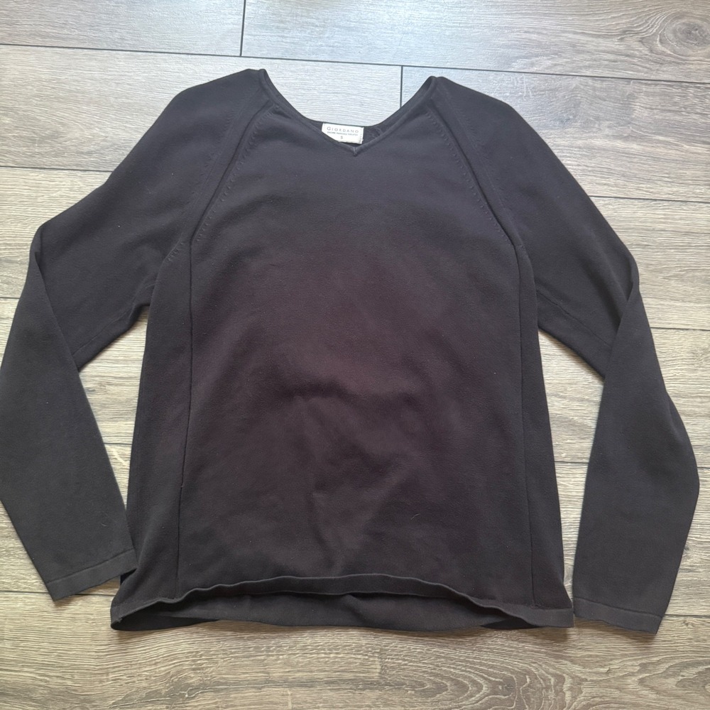 Giordano Womens Black 100% Cotton V-Neck Raglan Long Sleeve Pullover Sweater S